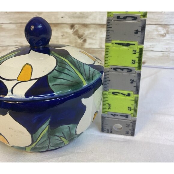 Mexican Talavera Pottery Colorful Calla Lilies Soup Bowl w/Handle and Lid Salsa - Picture 12 of 13